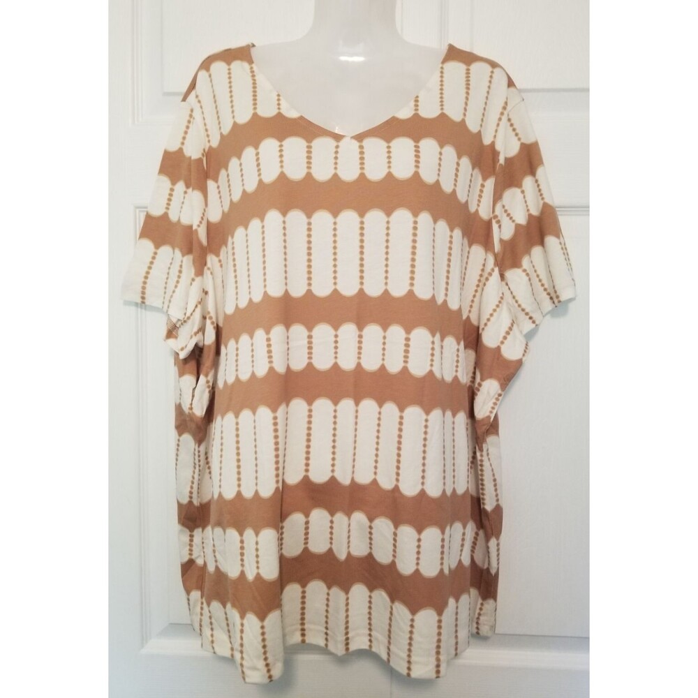 Collection L Women's Top Shirt US Size 22 EUR 54 Geometric Short Sleeve V-Neck